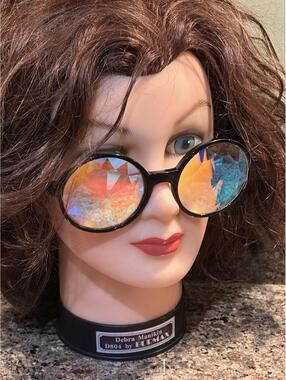 KALEIDOSCOPE SUNGLASSES by GloFX Rainbow Glasses Black Round Frame Festival